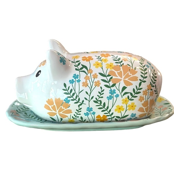 Old East Main Co Pioneer Inspired Floral Pig Butter Dish Farmhouse Cottagecore - Picture 4 of 13